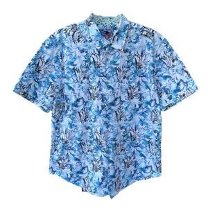 Robert Graham Shirt Mens 2XL Blue Floral Camp Resort Travel XXL